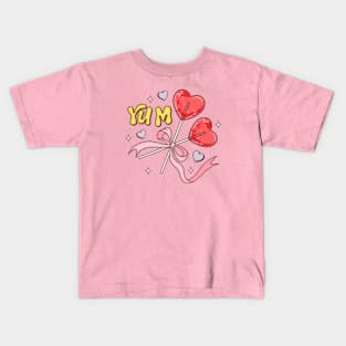 Heart Shaped Lollipop Pink Ribbon Trendy Coquette Style Coquette Bow Aesthetic Kids T-Shirt